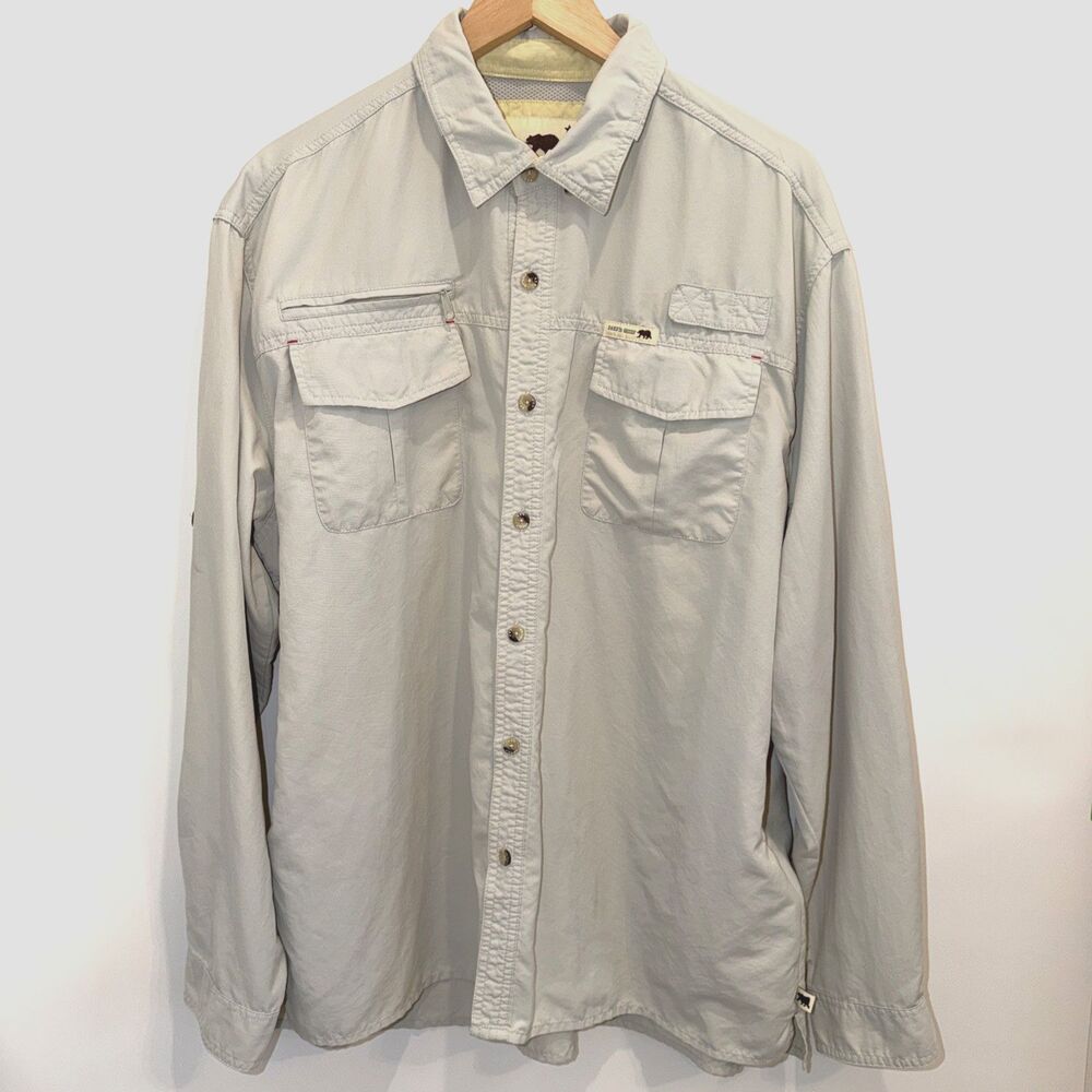 Dakota Grizzly Mens Sz XL Outdoors Shirt Tan Tab Sleeves Gorpcore Performance
